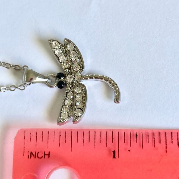 Dragonfly Necklace Crystal Silver Plated Pendant Insect Bug Sparkly 16-18" Chain - Picture 10 of 10